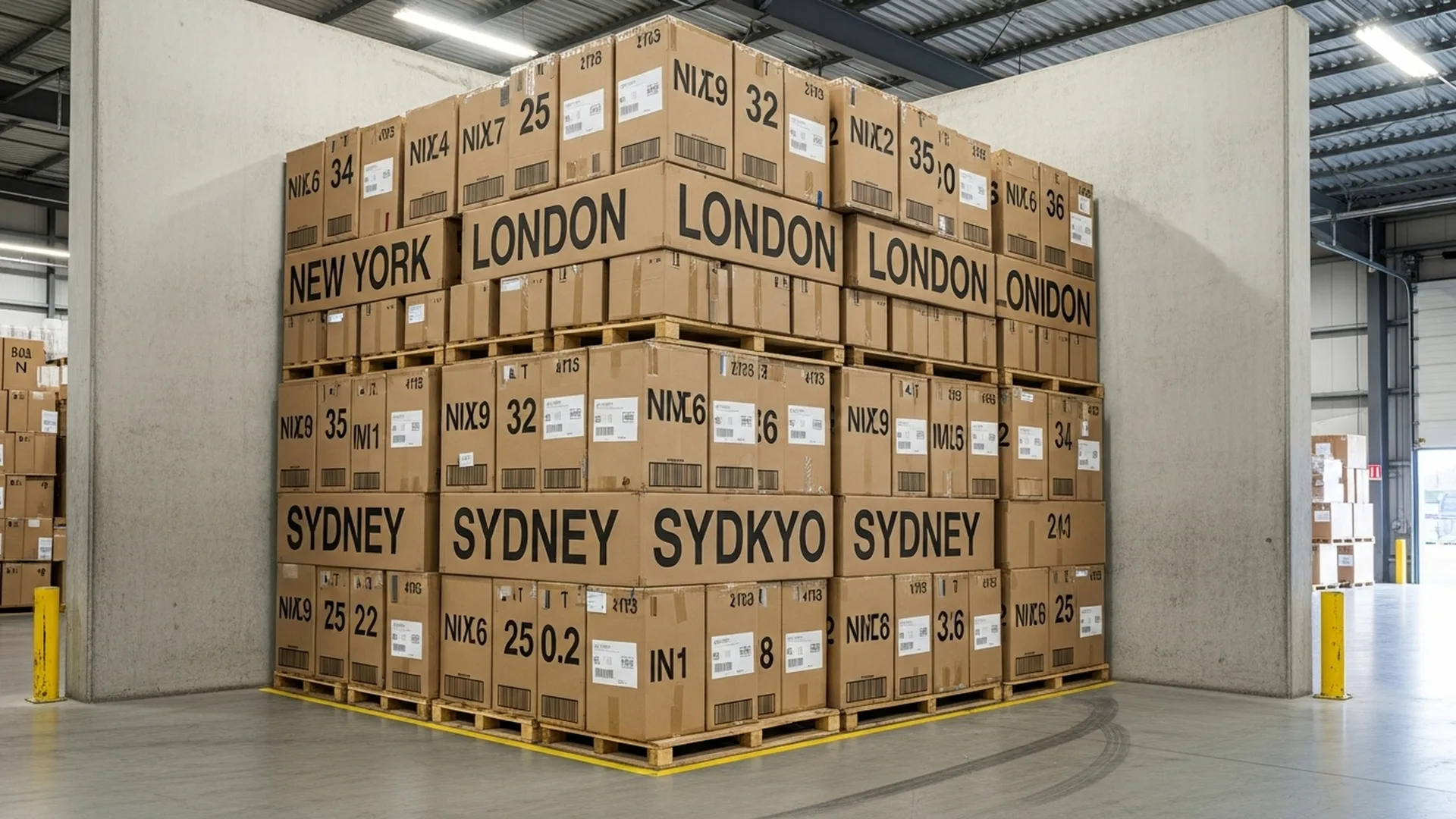 Pallet of secure certificate boxes prepared for air freight to Ghana